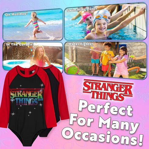 Stranger Things Girls Swimming Costume Summer Holiday Essentials Long Sleeve Childrens Swimwear in Saudi Arabia