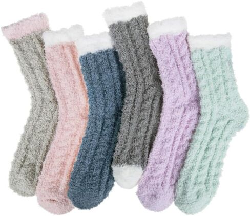 6 Pairs Womens Fuzzy Socks Winter Warm Soft Cozy Fluffy Microfiber House Sleeping Slipper Socks Christmas Gifts in Kuwait