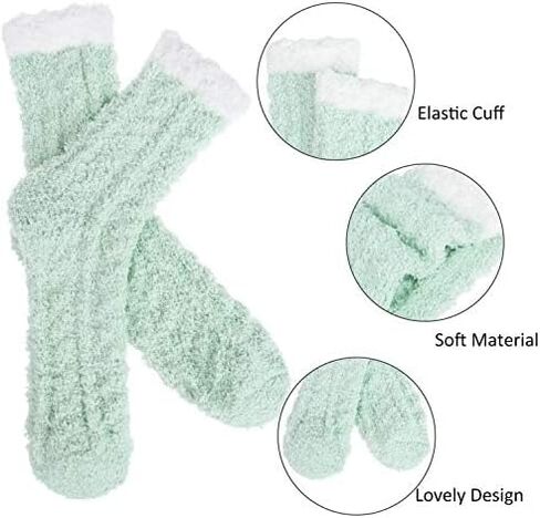 6 Pairs Womens Fuzzy Socks Winter Warm Soft Cozy Fluffy Microfiber House Sleeping Slipper Socks Christmas Gifts in Kuwait