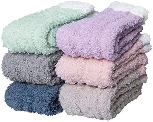 6 Pairs Womens Fuzzy Socks Winter Warm Soft Cozy Fluffy Microfiber House Sleeping Slipper Socks Christmas Gifts in Kuwait