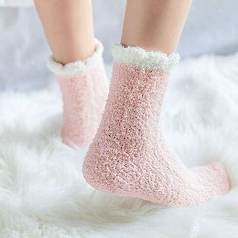 6 Pairs Womens Fuzzy Socks Winter Warm Soft Cozy Fluffy Microfiber House Sleeping Slipper Socks Christmas Gifts in Kuwait