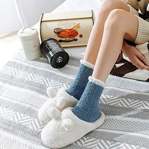 6 Pairs Womens Fuzzy Socks Winter Warm Soft Cozy Fluffy Microfiber House Sleeping Slipper Socks Christmas Gifts in Kuwait