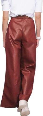 oshoplive Women's Faux Leather Pants PU High Waist Wide Leg Pants with Pockets Pleated Going Out Flare Trousers in Kuwait