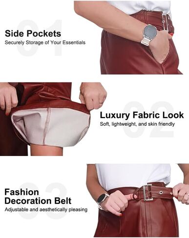 oshoplive Women's Faux Leather Pants PU High Waist Wide Leg Pants with Pockets Pleated Going Out Flare Trousers in Kuwait