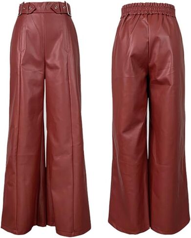 oshoplive Women's Faux Leather Pants PU High Waist Wide Leg Pants with Pockets Pleated Going Out Flare Trousers in Kuwait