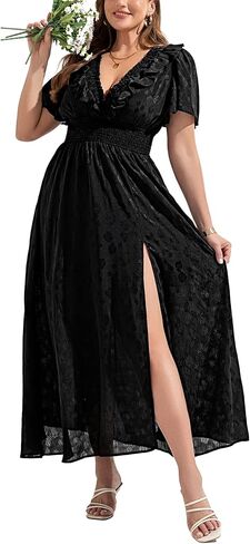 Wedding Guest Dresses for Women 2025 Elegant Classy Cocktail Gown Short Flutter Sleeve Floral Summer Maxi Dress in Kuwait