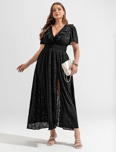Wedding Guest Dresses for Women 2025 Elegant Classy Cocktail Gown Short Flutter Sleeve Floral Summer Maxi Dress in Kuwait