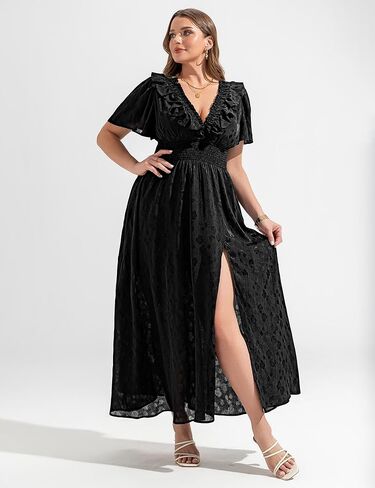 Wedding Guest Dresses for Women 2025 Elegant Classy Cocktail Gown Short Flutter Sleeve Floral Summer Maxi Dress in Kuwait
