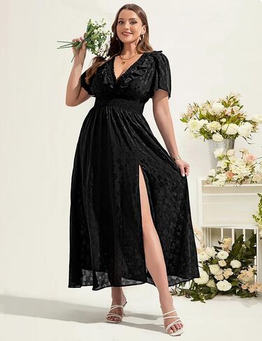 Wedding Guest Dresses for Women 2025 Elegant Classy Cocktail Gown Short Flutter Sleeve Floral Summer Maxi Dress in Kuwait