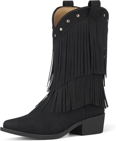 Rollda Girls Cowboy Boots with Tassel, Fringe Cowgirl Boots, Snip Toe, TPR Outsole, Kids Western Boots Stylish & Comfortable for All-Seasons, Toddler/Little Kid/Big Kid in Saudi Arabia