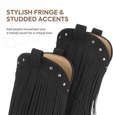 Rollda Girls Cowboy Boots with Tassel, Fringe Cowgirl Boots, Snip Toe, TPR Outsole, Kids Western Boots Stylish & Comfortable for All-Seasons, Toddler/Little Kid/Big Kid in Saudi Arabia