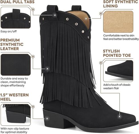 Rollda Girls Cowboy Boots with Tassel, Fringe Cowgirl Boots, Snip Toe, TPR Outsole, Kids Western Boots Stylish & Comfortable for All-Seasons, Toddler/Little Kid/Big Kid in Saudi Arabia