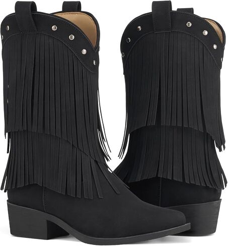 Rollda Girls Cowboy Boots with Tassel, Fringe Cowgirl Boots, Snip Toe, TPR Outsole, Kids Western Boots Stylish & Comfortable for All-Seasons, Toddler/Little Kid/Big Kid in Saudi Arabia