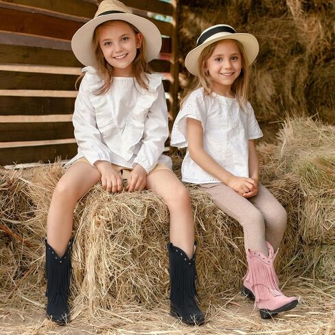 Rollda Girls Cowboy Boots with Tassel, Fringe Cowgirl Boots, Snip Toe, TPR Outsole, Kids Western Boots Stylish & Comfortable for All-Seasons, Toddler/Little Kid/Big Kid in Saudi Arabia