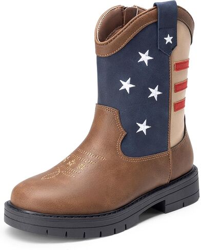 DREAM PAIRS Boys Girls Cowboy Boots Kids Western Riding Mid Calf Boots with Side Zipper (Toddler/Little Kid/Big Kid) in Kuwait
