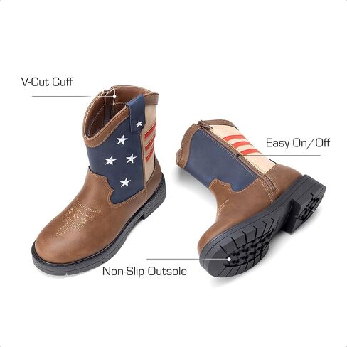 DREAM PAIRS Boys Girls Cowboy Boots Kids Western Riding Mid Calf Boots with Side Zipper (Toddler/Little Kid/Big Kid) in Kuwait