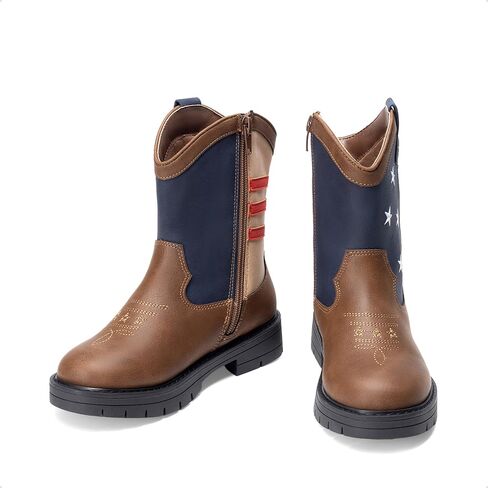 DREAM PAIRS Boys Girls Cowboy Boots Kids Western Riding Mid Calf Boots with Side Zipper (Toddler/Little Kid/Big Kid) in Kuwait