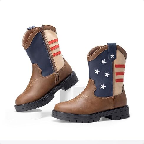 DREAM PAIRS Boys Girls Cowboy Boots Kids Western Riding Mid Calf Boots with Side Zipper (Toddler/Little Kid/Big Kid) in Kuwait