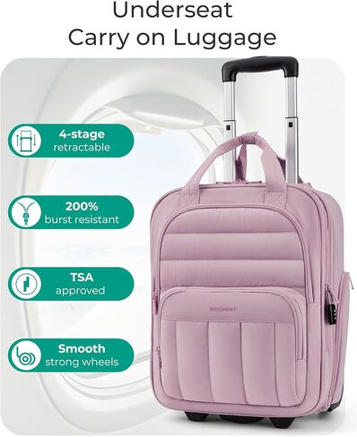 BAGSMART Small Underseat Carry on Luggage with Wheels, 16 inch Small Under Seat Luggage, Lightweight Travel Suitcase for Women, Classic in Kuwait
