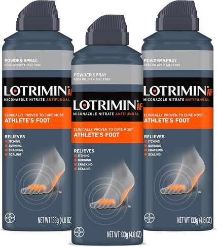 Lotrimin AF Athlete's Foot Powder Spray, Miconazole Nitrate 2%, Clinically Proven Effective Antifungal Treatment of Most AF, Jock Itch and Ringworm, 4.6 Ounce (Pack of 3) in Kuwait