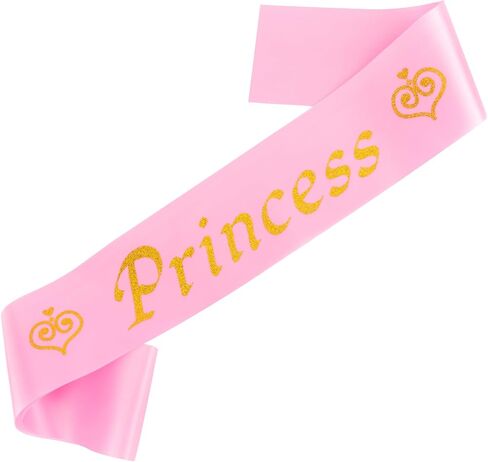 Princess Satin Sash for Women Girls Pink with Gold Glitter Letters with Pearl Brooch Pin Party Accessory Birthday Gift Prom Photo Props Decorations Beauty Pageant Sashes in Kuwait