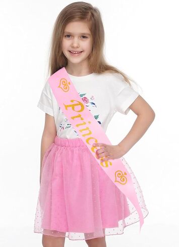 Princess Satin Sash for Women Girls Pink with Gold Glitter Letters with Pearl Brooch Pin Party Accessory Birthday Gift Prom Photo Props Decorations Beauty Pageant Sashes in Kuwait