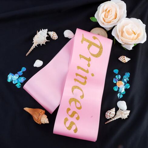 Princess Satin Sash for Women Girls Pink with Gold Glitter Letters with Pearl Brooch Pin Party Accessory Birthday Gift Prom Photo Props Decorations Beauty Pageant Sashes in Kuwait