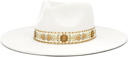 Big Wide Brim Boho Western Hat للنساء والرجال - شعرت مزرعة فيدورا قبعة مع 4 بوصات مسطحة الحافة in Kuwait
