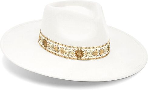 Big Wide Brim Boho Western Hat للنساء والرجال - شعرت مزرعة فيدورا قبعة مع 4 بوصات مسطحة الحافة in Kuwait