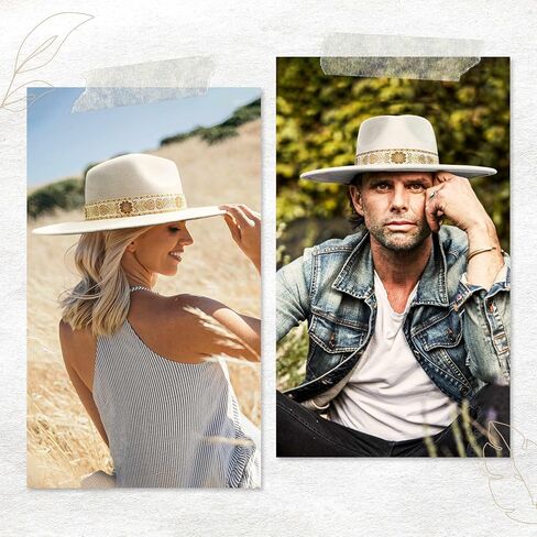 Big Wide Brim Boho Western Hat للنساء والرجال - شعرت مزرعة فيدورا قبعة مع 4 بوصات مسطحة الحافة in Kuwait