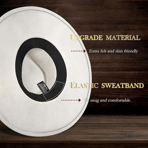 Big Wide Brim Boho Western Hat للنساء والرجال - شعرت مزرعة فيدورا قبعة مع 4 بوصات مسطحة الحافة in Kuwait