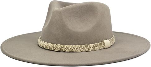 Big Wide Brim Boho Western Hat للنساء والرجال - شعرت مزرعة فيدورا قبعة مع 4 بوصات مسطحة الحافة in Kuwait