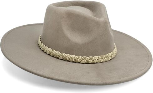 Big Wide Brim Boho Western Hat للنساء والرجال - شعرت مزرعة فيدورا قبعة مع 4 بوصات مسطحة الحافة in Kuwait