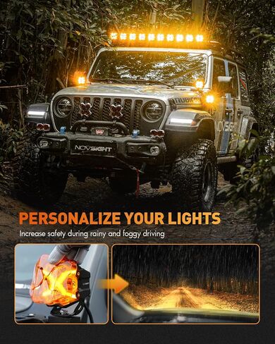 Novsight 4 بوصة LED PODS-X Series Off Road Driving Light مع DRL الأصفر ، وأضواء اللوحات الساطعة الفائقة مع غطاء العنبر ، وأضواء الضباب على الطرق الوعرة للشاحنات Jeep Ford UTV ATV ، ضمان لمدة عامين ، زوج in Kuwait