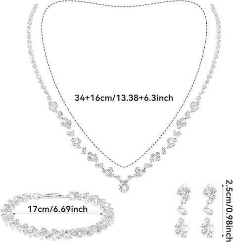 Silver Crystal Bridal Jewelry Set, Teardrop Dangle Earrings Rhinestone Necklace Bracelet for Bride Bridesmaid Crystal Bridal Wedding Party Jewelry Sets in Saudi Arabia