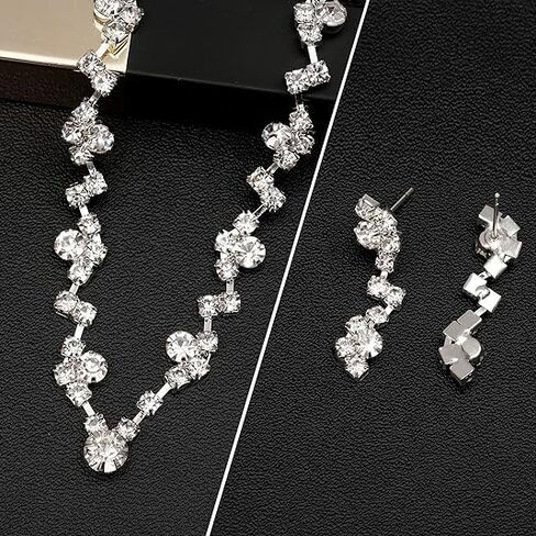 Silver Crystal Bridal Jewelry Set, Teardrop Dangle Earrings Rhinestone Necklace Bracelet for Bride Bridesmaid Crystal Bridal Wedding Party Jewelry Sets in Saudi Arabia