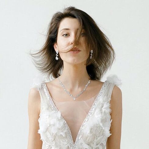 Silver Crystal Bridal Jewelry Set, Teardrop Dangle Earrings Rhinestone Necklace Bracelet for Bride Bridesmaid Crystal Bridal Wedding Party Jewelry Sets in Saudi Arabia