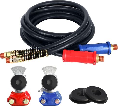 Tirol 12ft Semi Truck Air Lines Kit - خطوط جوية لشاحنة شبه ، مقطورة ، خراطيم الفرامل مع Gladhands وختمات مقاومة للتسرب ، متوافقة مع Freightliner Cascadia ، ضرورية لـ Texas Long Haul in Kuwait