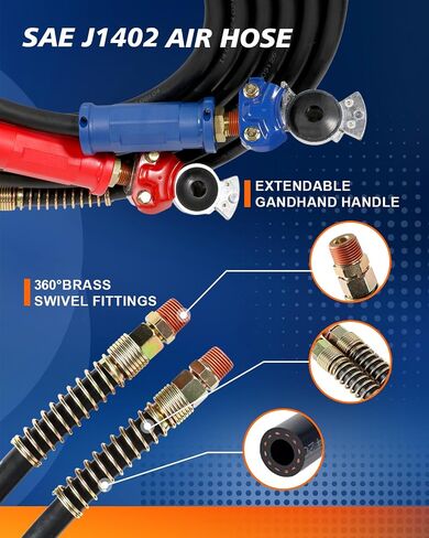 Tirol 12ft Semi Truck Air Lines Kit - خطوط جوية لشاحنة شبه ، مقطورة ، خراطيم الفرامل مع Gladhands وختمات مقاومة للتسرب ، متوافقة مع Freightliner Cascadia ، ضرورية لـ Texas Long Haul in Kuwait