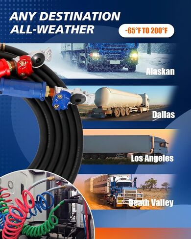 Tirol 12ft Semi Truck Air Lines Kit - خطوط جوية لشاحنة شبه ، مقطورة ، خراطيم الفرامل مع Gladhands وختمات مقاومة للتسرب ، متوافقة مع Freightliner Cascadia ، ضرورية لـ Texas Long Haul in Kuwait