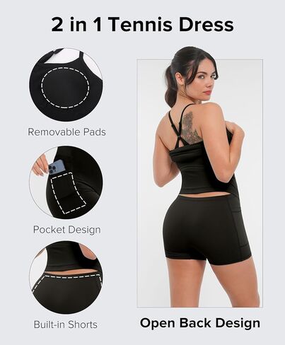BRXL Womens Tennis Dress UPF 50+ Built-in Shorts and Bra Adjustable Straps Golf Workout Athletic Dresses Summer Activewear in Kuwait