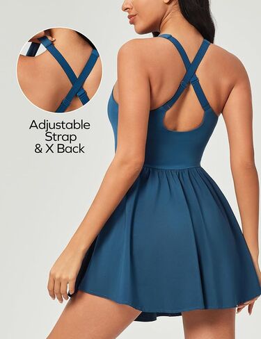 Ewedoos Tennis Dresses for Women with Shorts Underneath Easy Peezy Athletic Dress Workout Square Neck Golf Active Dress in Saudi Arabia