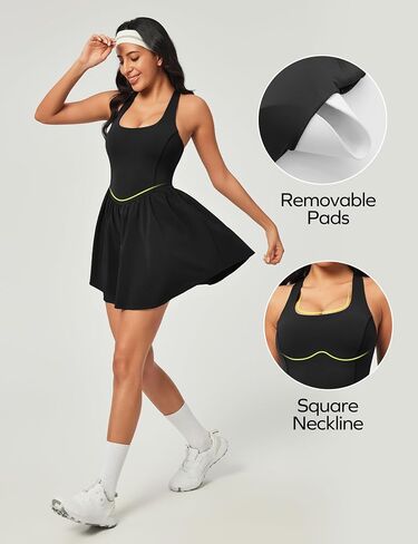Ewedoos Tennis Dresses for Women with Shorts Underneath Easy Peezy Athletic Dress Workout Square Neck Golf Active Dress in Saudi Arabia