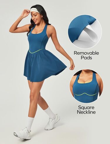 Ewedoos Tennis Dresses for Women with Shorts Underneath Easy Peezy Athletic Dress Workout Square Neck Golf Active Dress in Saudi Arabia