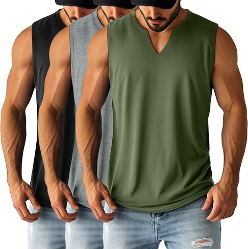 Ficerd 3 Pack Men's Men's Big Muscle Tank Tops Cotton v Neck Diveless Dirtts بالإضافة in Kuwait