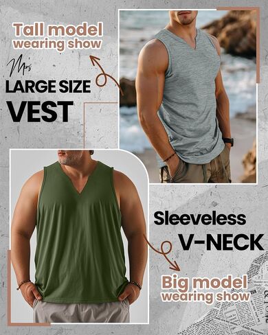 Ficerd 3 Pack Men's Men's Big Muscle Tank Tops Cotton v Neck Diveless Dirtts بالإضافة in Kuwait