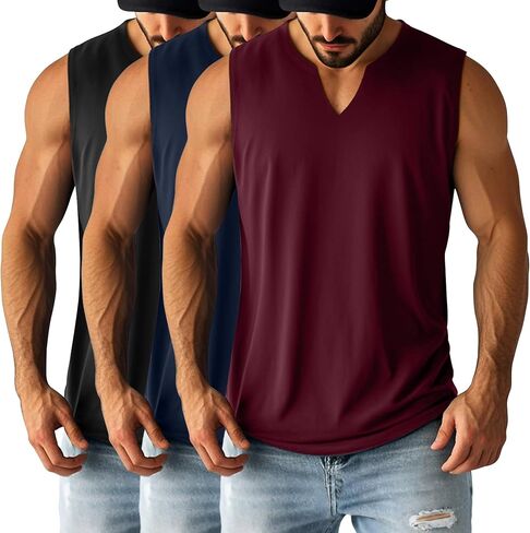 Ficerd 3 Pack Men's Men's Big Muscle Tank Tops Cotton v Neck Diveless Dirtts بالإضافة in Kuwait