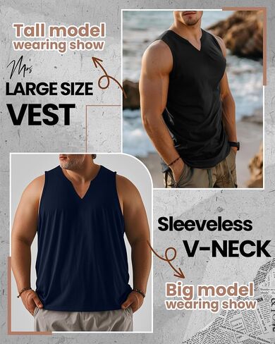 Ficerd 3 Pack Men's Men's Big Muscle Tank Tops Cotton v Neck Diveless Dirtts بالإضافة in Kuwait