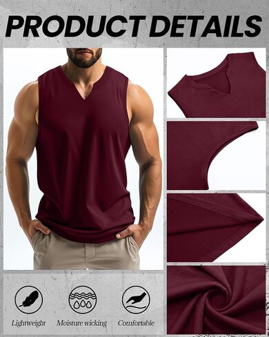 Ficerd 3 Pack Men's Men's Big Muscle Tank Tops Cotton v Neck Diveless Dirtts بالإضافة in Kuwait