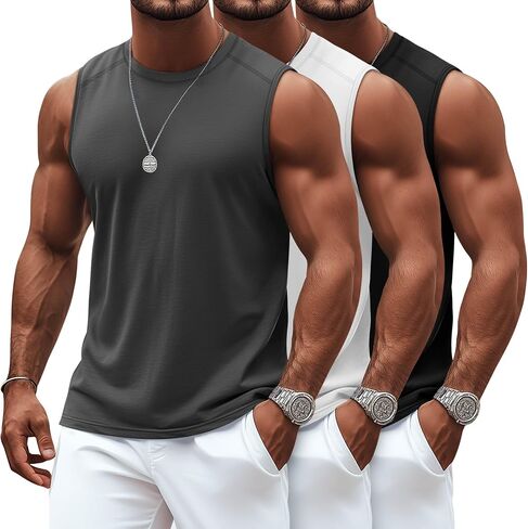 Ficerd 3 Pack Men's Sleeveless Tank Tops, Crewneck Casual Summer Tee Beach T Shirt Workout Run Gym Muscle Shirt in Saudi Arabia